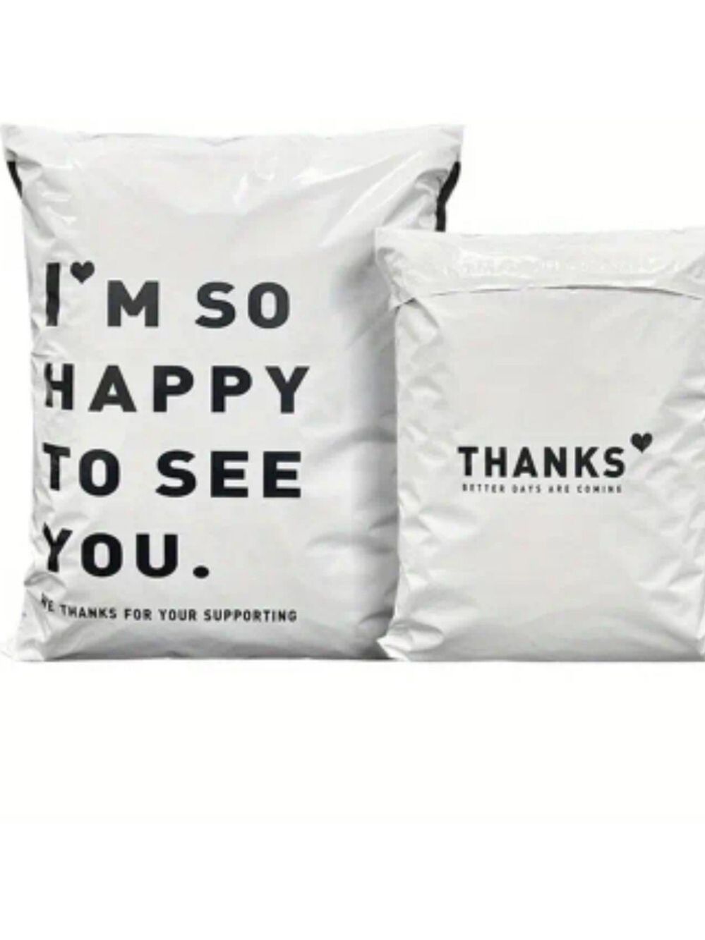 Ten 9 x 14 poly mailers 'thanks' "i am so happy to see you"